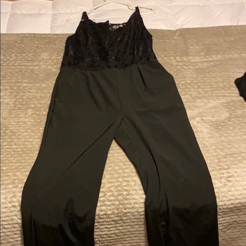 Black lace top pantsuit